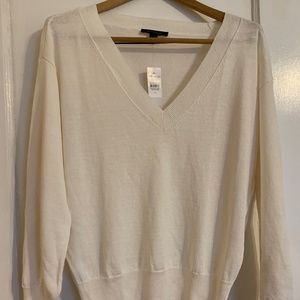 Ann Taylor Womens sz M Sweater White Long Sleeve V-neck Pullover Linen Blend NWT